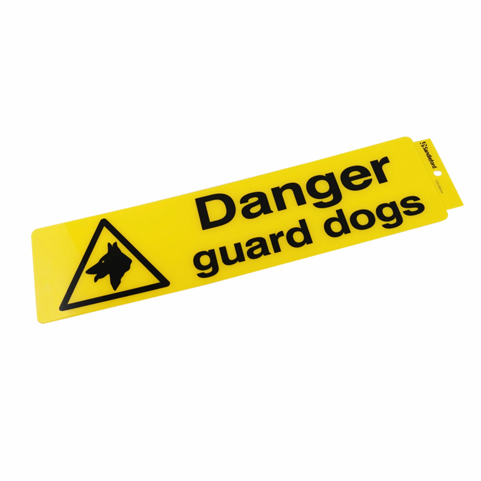Sandleford 330 x 95mm Danger Guard Dogs Self Adhesive Sign - Yellow/Black, Weather Resistant