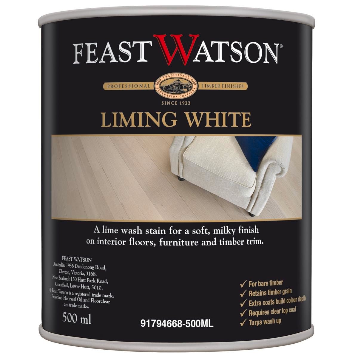 Feast Watson Liming White Stain 500ml Oil-Based Satin Interior Timber Tintable