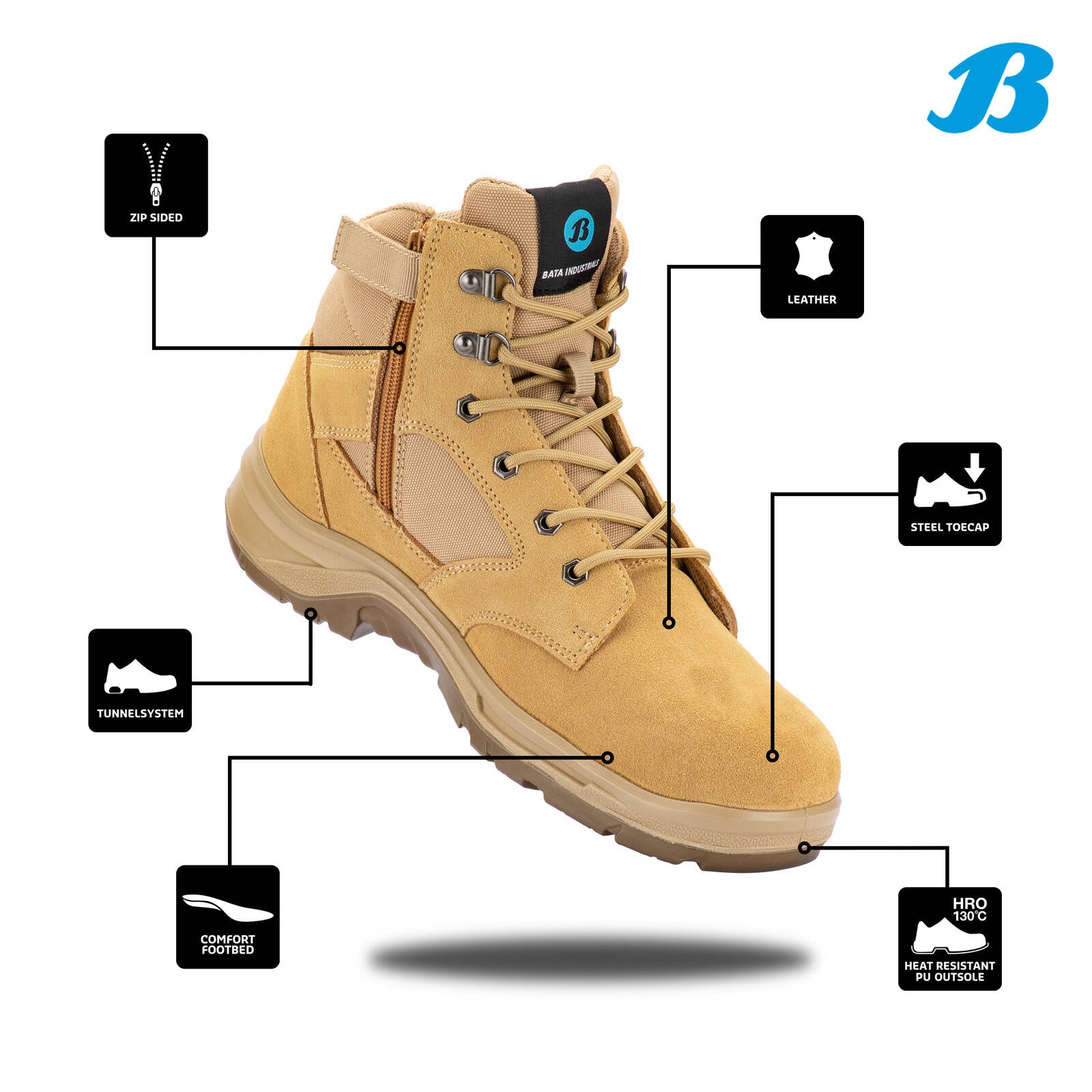 Bata Industrials Men's Wheat Bobcat Zip Side Safety Boot UK Size 10