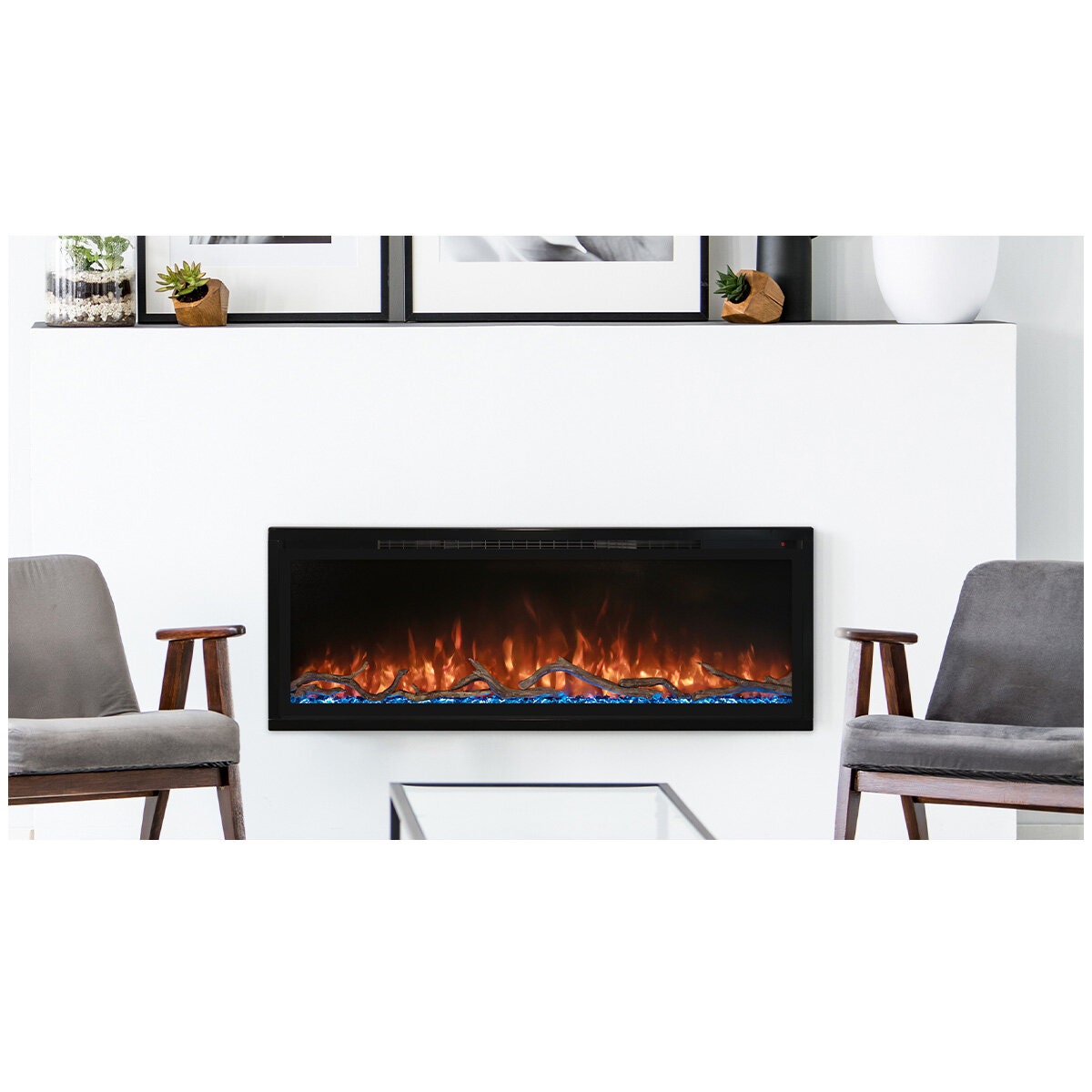 Modern Flames Spectrum 50 Inch Slimline Electric Fireplace - Black, Hybrid-FX Flames, Log Set - SPS-50BAUS