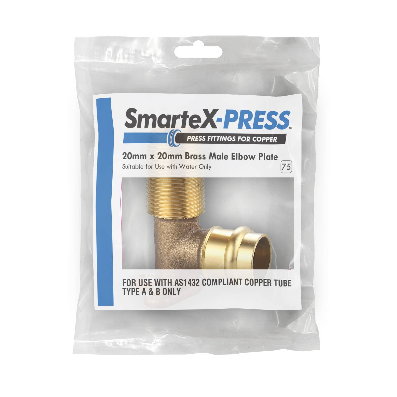 SmarteX-PRESS 20 x 20mm Male Back Plate Elbow, Lead Free Brass