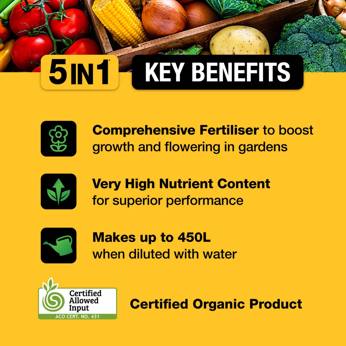Searles 5 in 1 Organic Liquid Fertiliser Concentrate 1L - Safe for Vegetables and All Plants