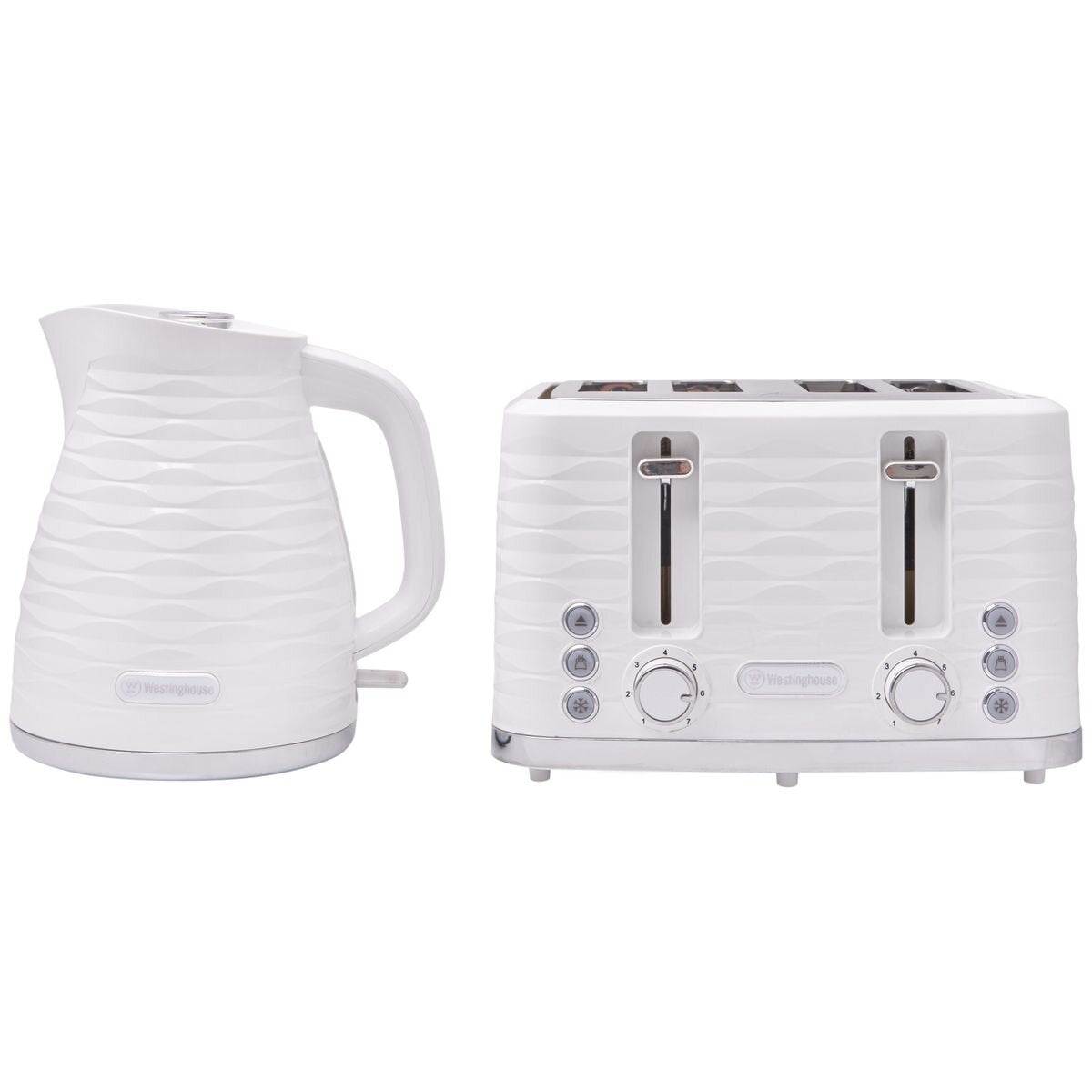 Westinghouse Kettle and Toaster Pack - 1.7L Kettle and 4 Slice Toaster - White Finish - WHKTPK14W