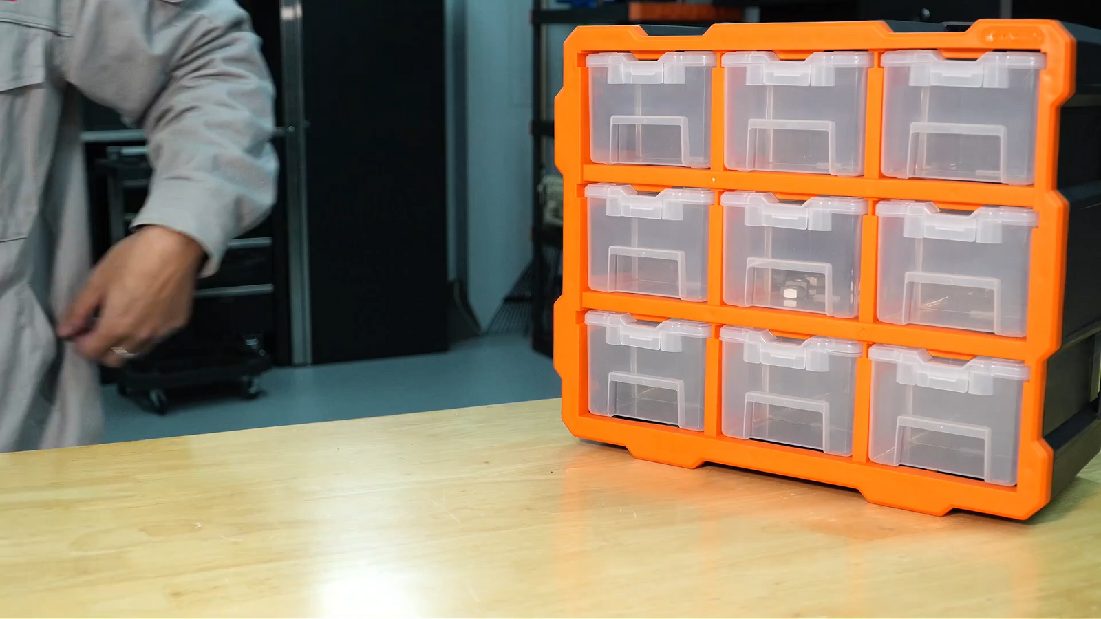 Tactix 9 Box Storage Modular Tower - Orange & Black Stackable Polypropylene Organiser