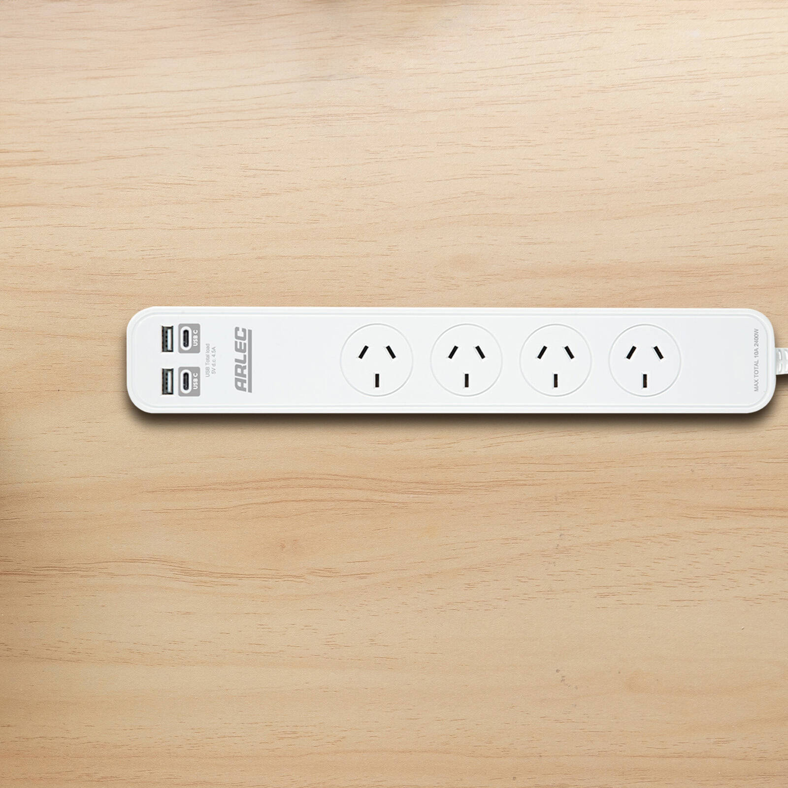 Arlec 4 Outlet Powerboard with USB-A and USB-C Charging 0.9m White PB4U4C