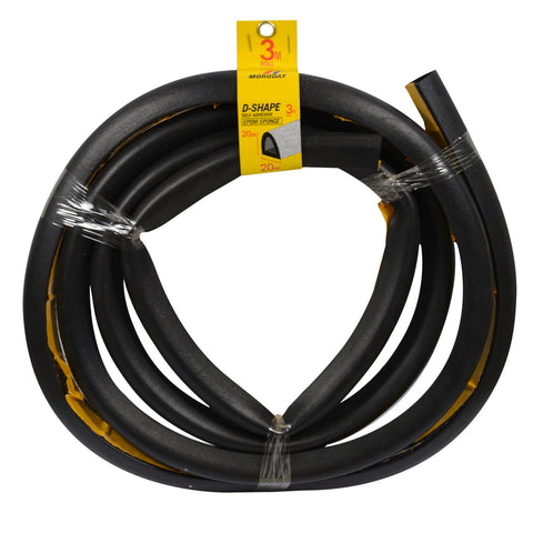 Moroday D-Shape Sponge Rubber Seal, 20mm x 3m EPDM, Black