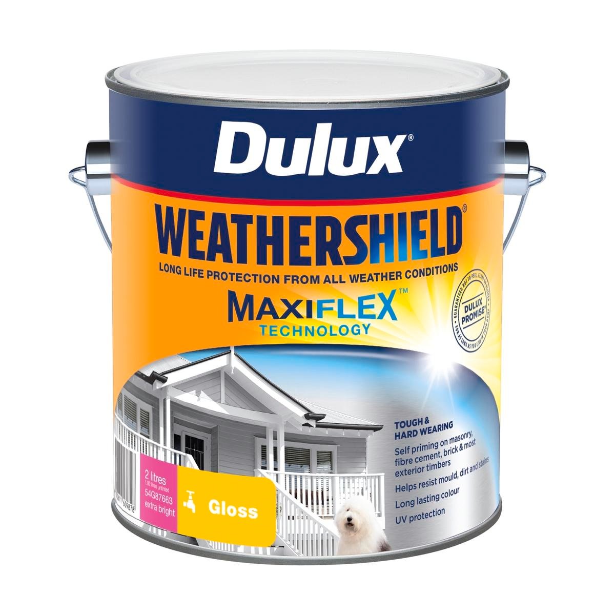 Dulux Weathershield Exterior Paint - 2L - Extra Bright Gloss - 170mm x 163mm x 143mm - SuperSaverAU - view 1