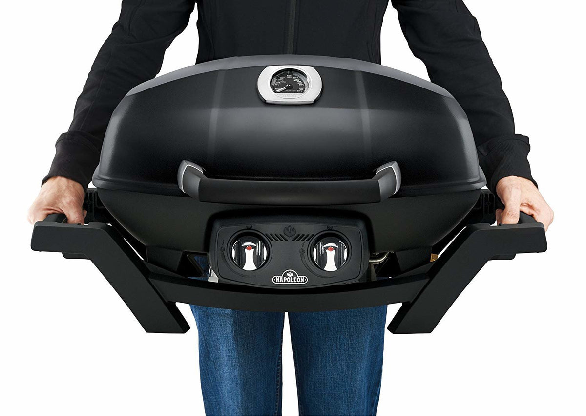Napoleon Pro 285 Travel Q Portable LPG BBQ - Cast Iron Grids, Hood Thermometer - PRO285-BK-AU