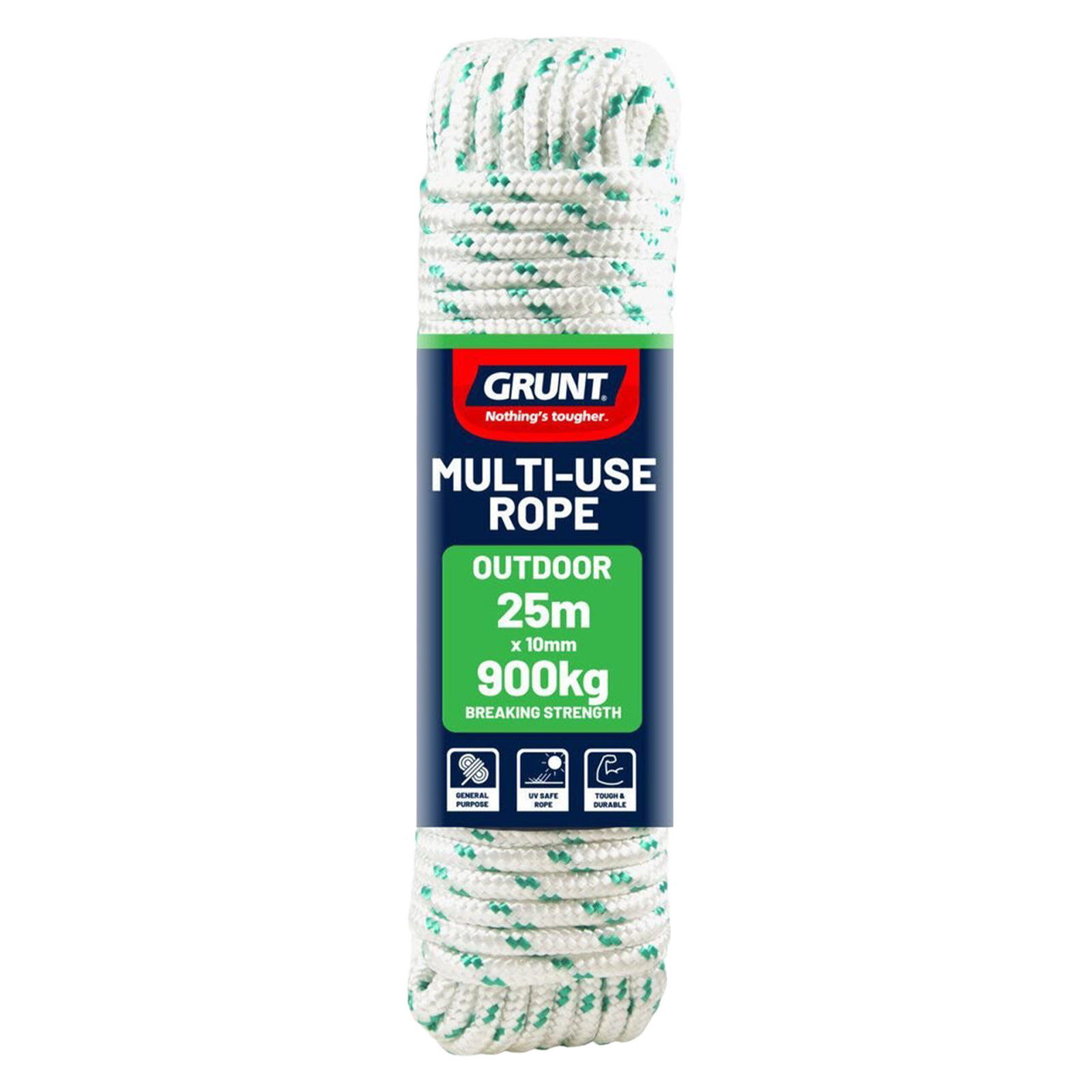 Grunt 10mm x 25m White and Green Braided Outdoor Rope 900kg
