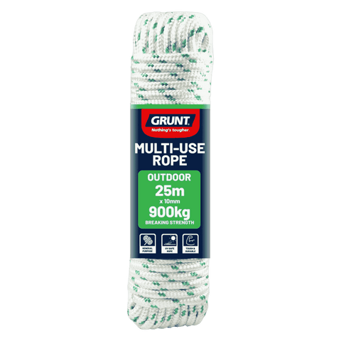 Grunt 10mm x 25m White and Green Braided Outdoor Rope 900kg
