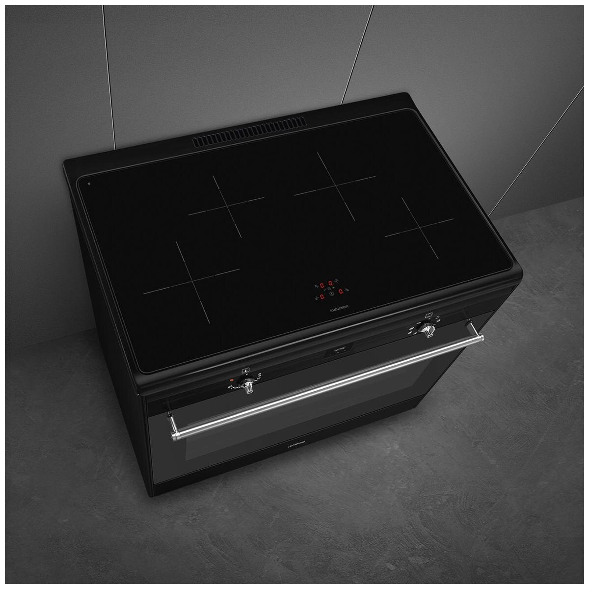 Smeg 90cm Freestanding Induction Oven - Black, Four Zone Cooktop, Vapour Clean - CX91IMBL