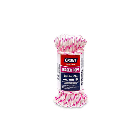 Grunt 4mm x 10m Safety Rope - White Pink Blue Tracer - Durable High Visibility - SuperSaverAU - view 1