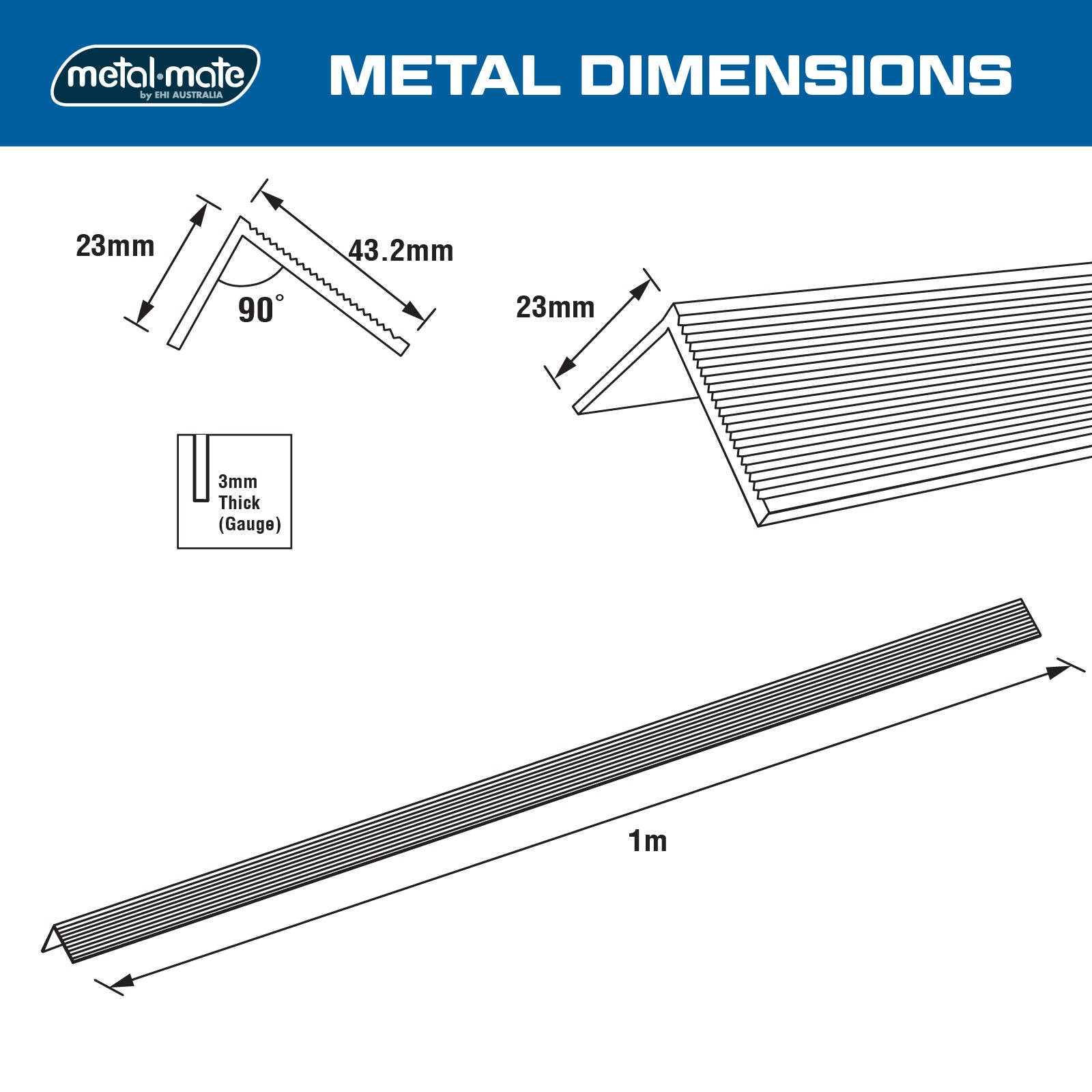 Metal Mate 43.2 x 23mm 1m Mill Finish Aluminium Stair Nosing