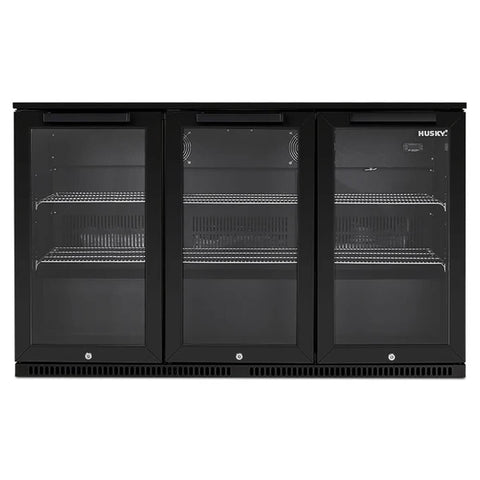 Husky 307L triple door outdoor beverage fridge - black, anti-condensation glass doors - ALFC3BLK840ELB