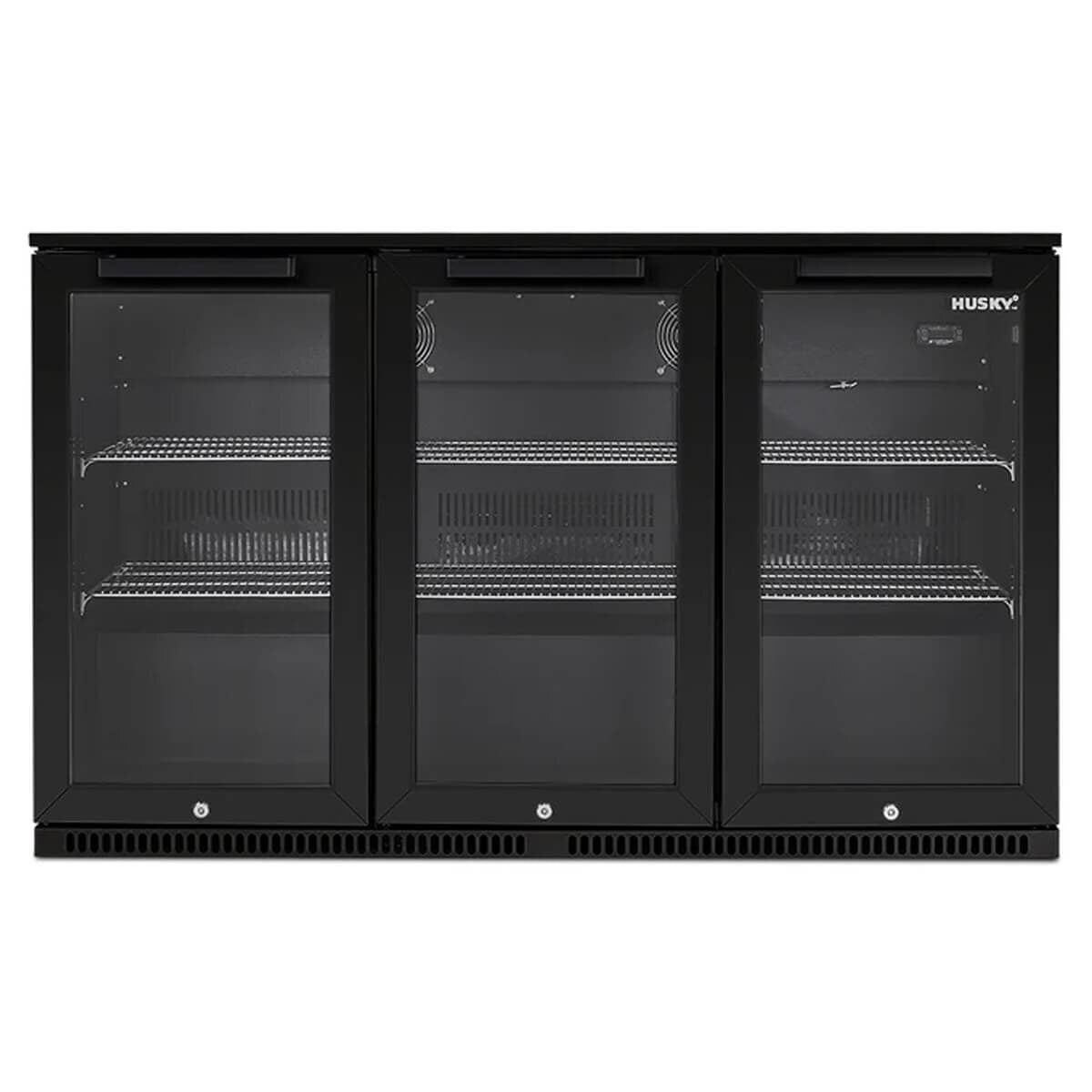 Husky 307L triple door outdoor beverage fridge - black, anti-condensation glass doors - ALFC3BLK840ELB