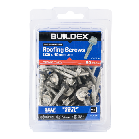 Buildex 12g x 45mm Roofing Teks Screws - 50 Pack - Class 3 Corrosion Protection - SuperSaverAU - view 1