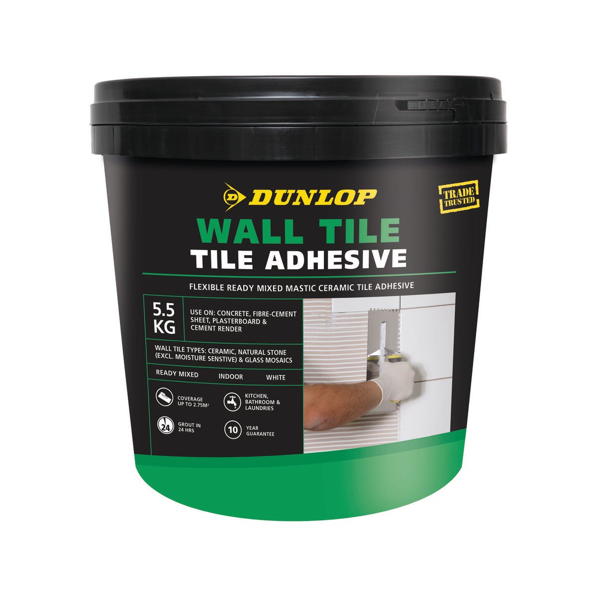 Dunlop 5.5kg White Wall Tile Adhesive, Ready-Mixed, Non-Slump, Indoor