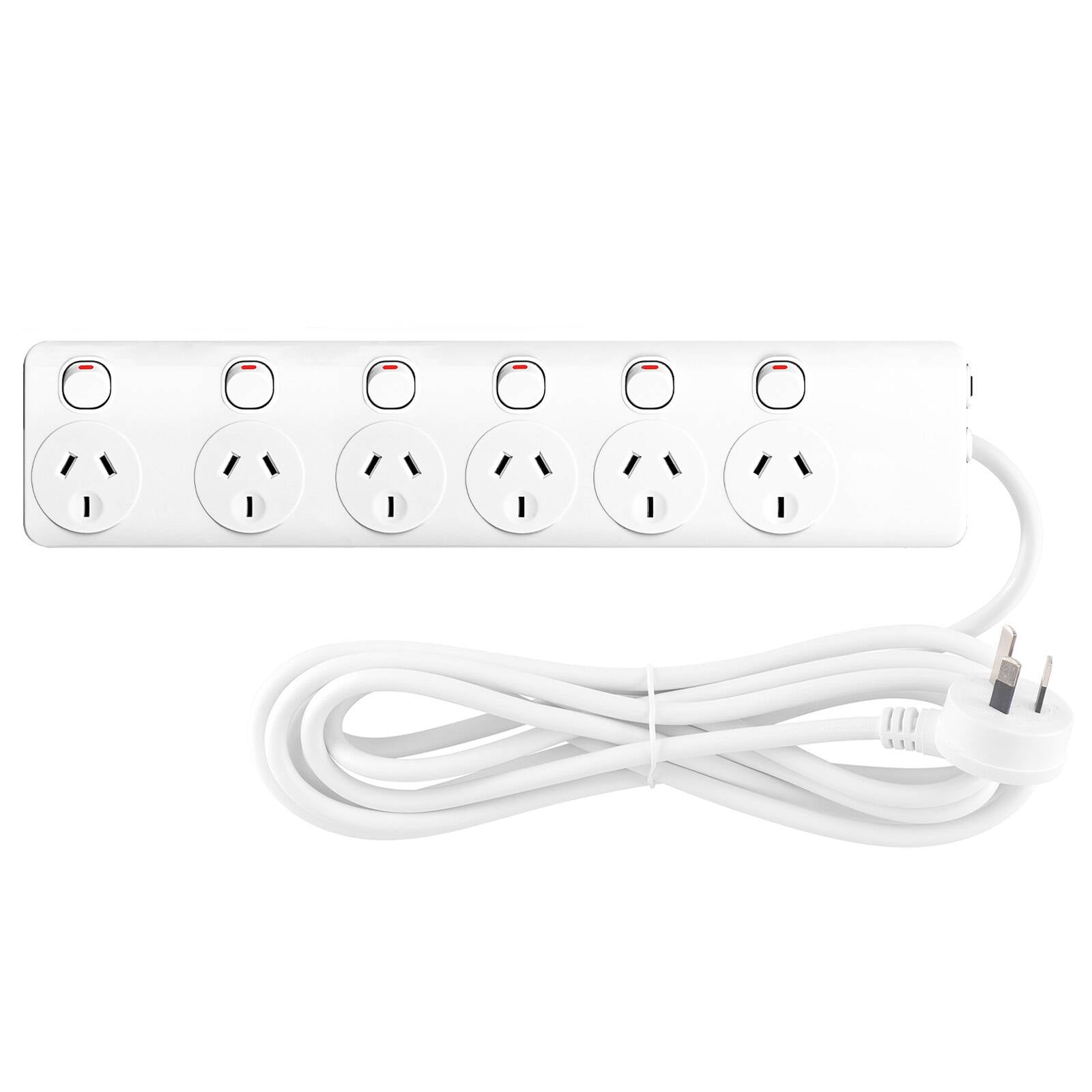 Arlec 6 Outlet Individually Switched Powerboard 1.8m White with Overload Protection PB66B-L