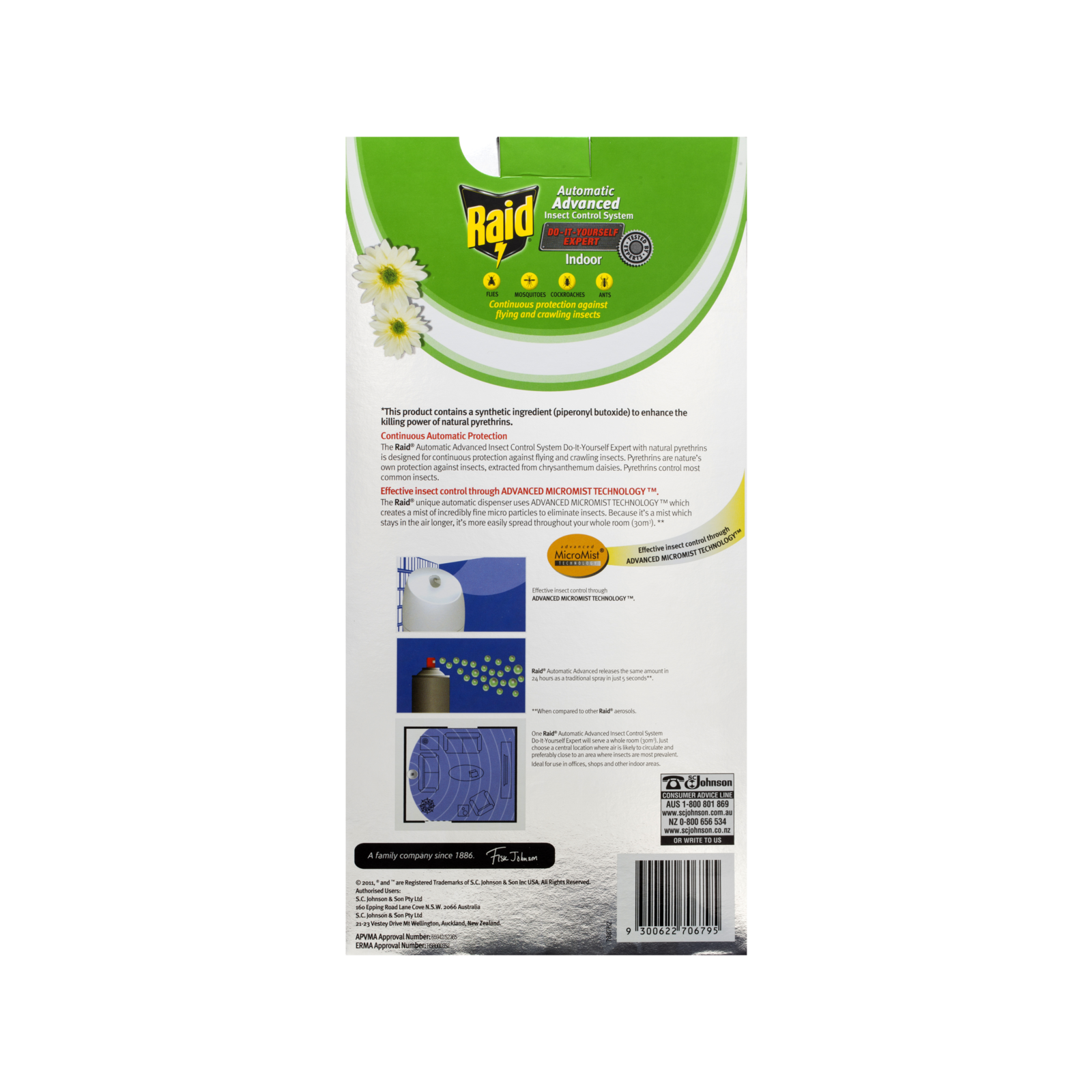 Raid Automatic Advanced Insect Control System - Indoor Dispenser for Flying and Crawling Insects