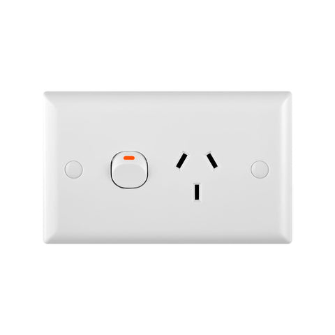 DETA Solid Plate Single Power Point 10A 250V White Polycarbonate 3201B