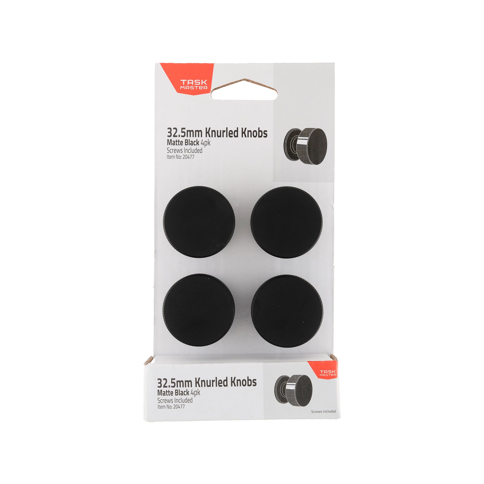 Taskmaster 32.5mm Knurled Matte Black Cabinet Knobs 4 Pack
