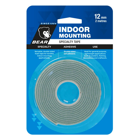 Bear Indoor Mounting Tape 12mm x 2m White Foam Double-Sided