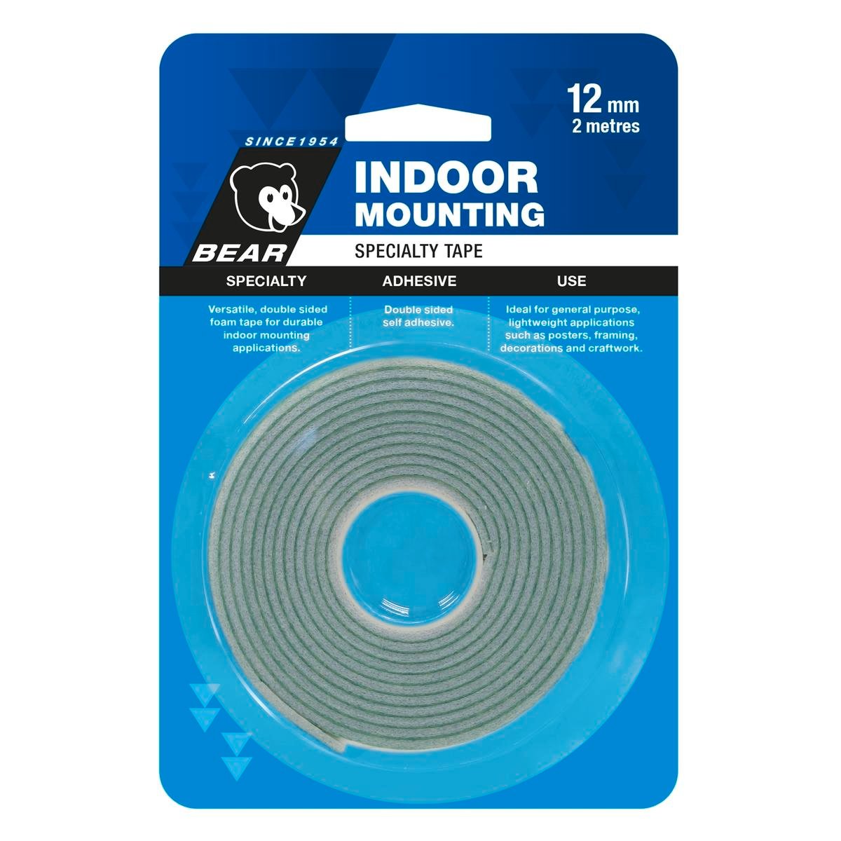 Bear Indoor Mounting Tape 12mm x 2m White Foam Double-Sided