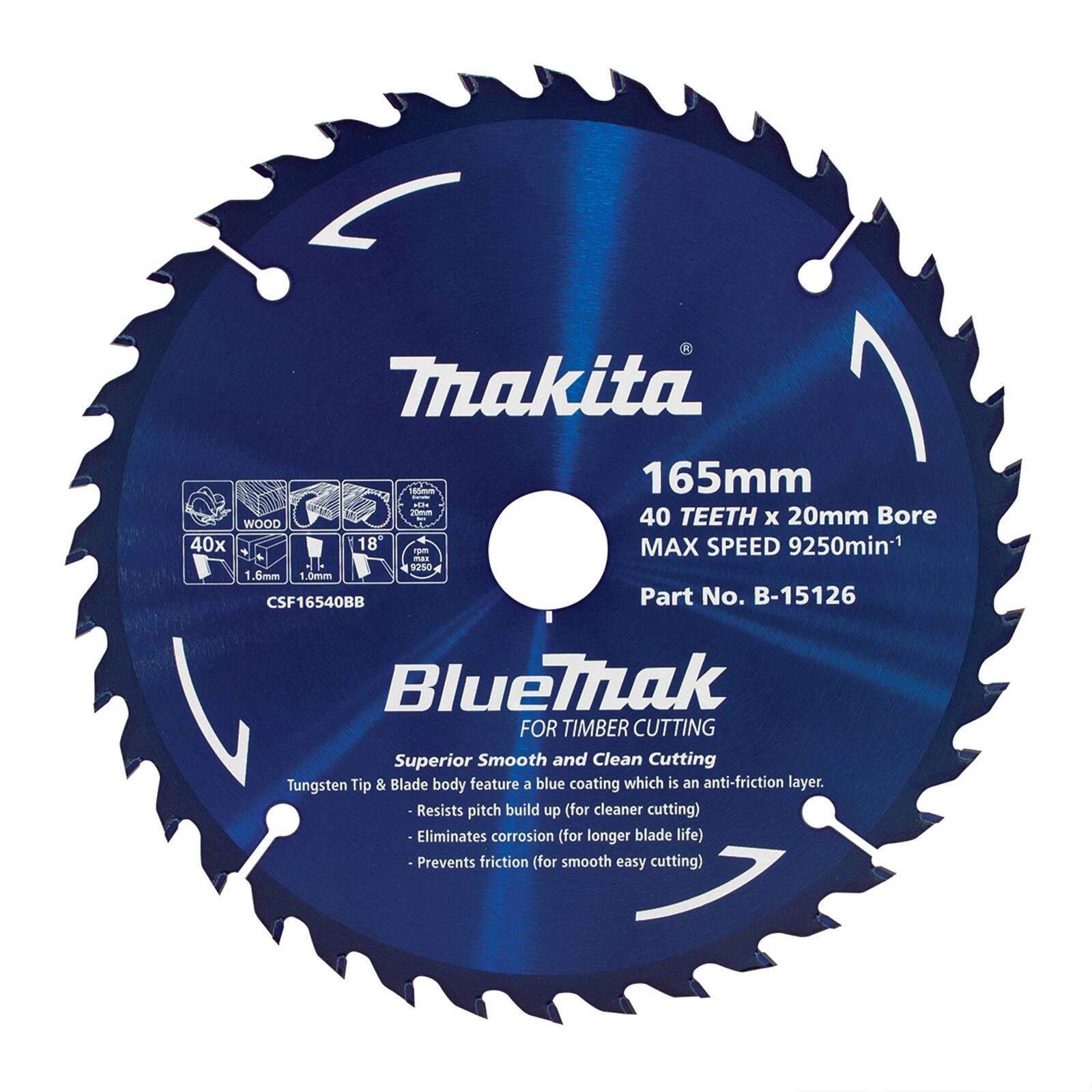 Makita Bluemark 165mm 40T Circular Saw Blade for Wood
