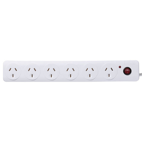 Click White 6 Outlet Surge Protected Powerboard 0.9m - Master Switch - SAA Approved - SuperSaverAU - view 1