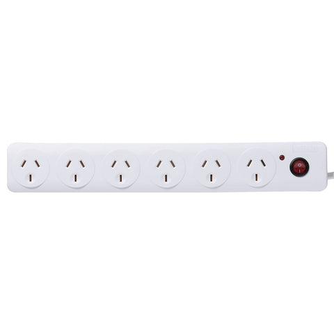 Click White 6 Outlet Surge Protected Powerboard with Master Switch - 0.9m