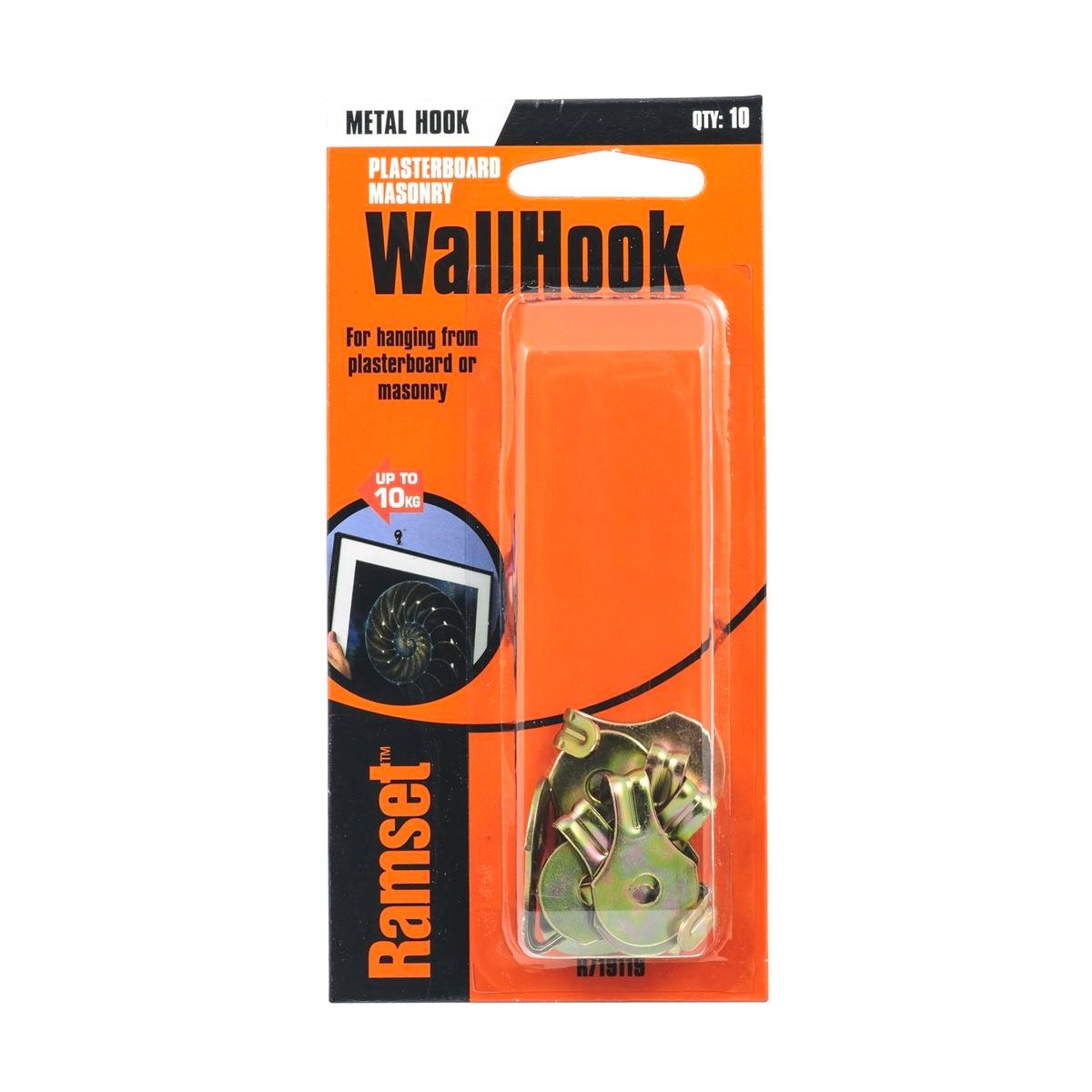 Ramset Gold Passivated Plasterboard & Masonry Wall Hook - 5 Pack