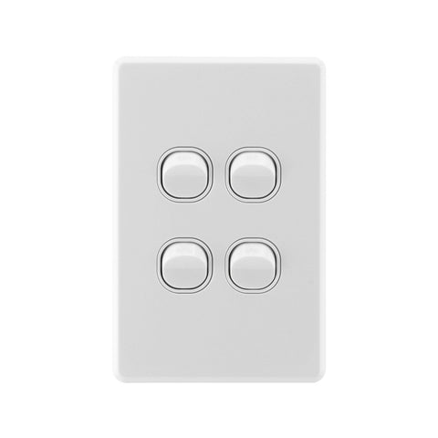 Deta S Line Gloss White Quad Vertical Wall Switch Gloss White - SuperSaverAU - view 1