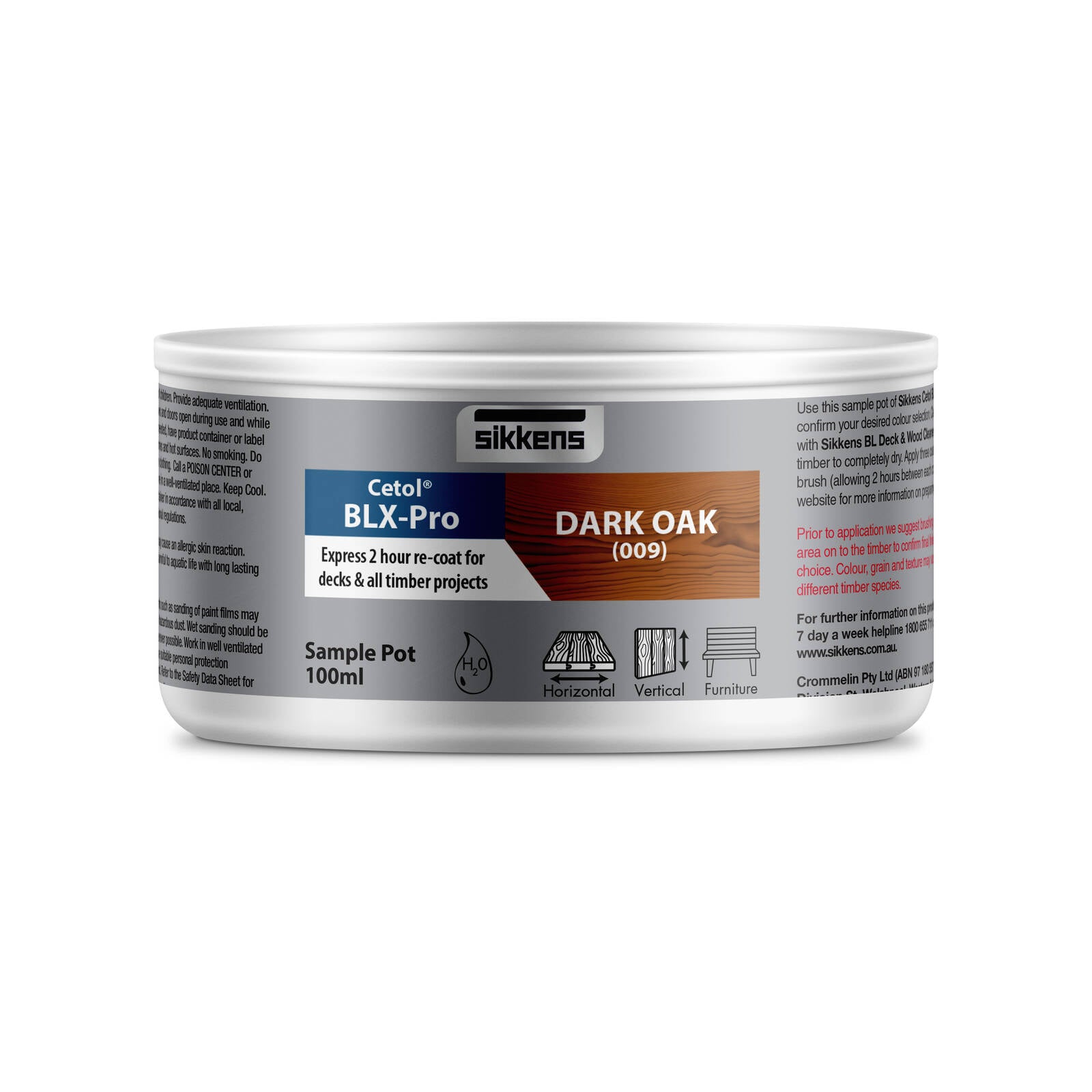 Sikkens Cetol BLX-Pro Dark Oak Timber Stain 100ml - Water-Based UV Resistant Satin Wood Finish