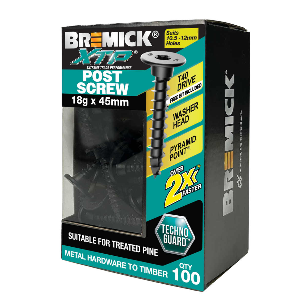 Bremick XTP Post Screw 18g x 45mm - Techno Guard Black - 100 Pack - T40 Drive - SuperSaverAU - view 1