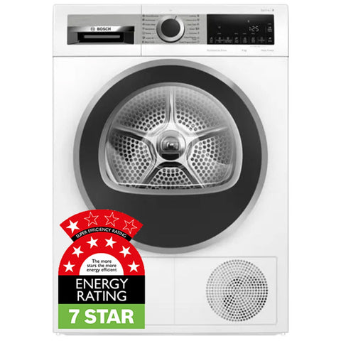Bosch Series 8 9kg Heat Pump Dryer - 7 Star Energy Rating, Auto Dry, Interior Drum Light - WQG24201AU