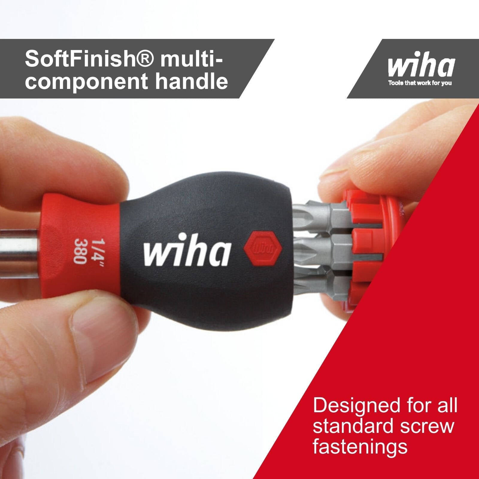Wiha Stubby Screwdriver Bit Holder with 6 Bits 3 Flat 3 Phillips