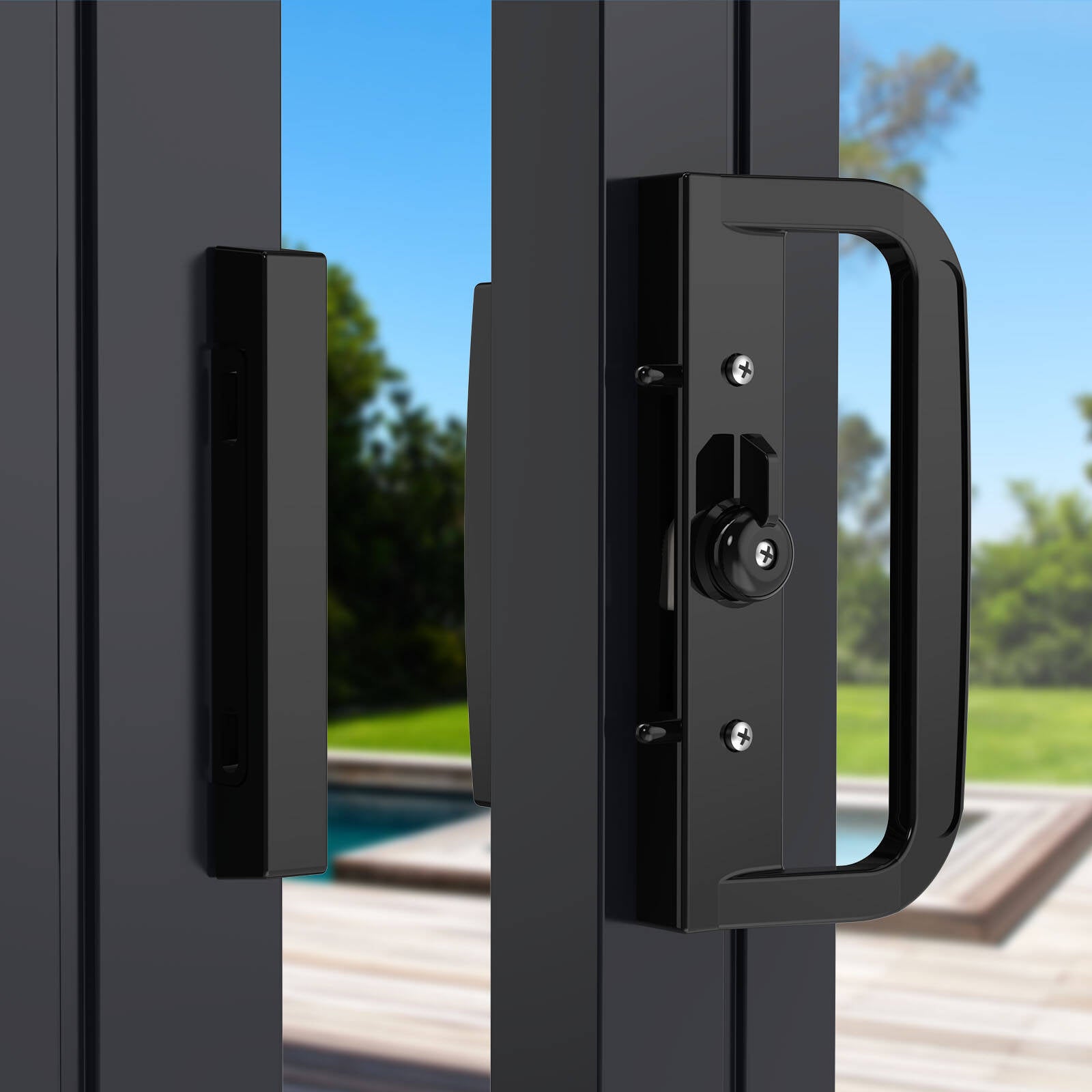 Rolltrak Black Powder-Coated Alloy Sliding Patio Door Keyed Lock Set