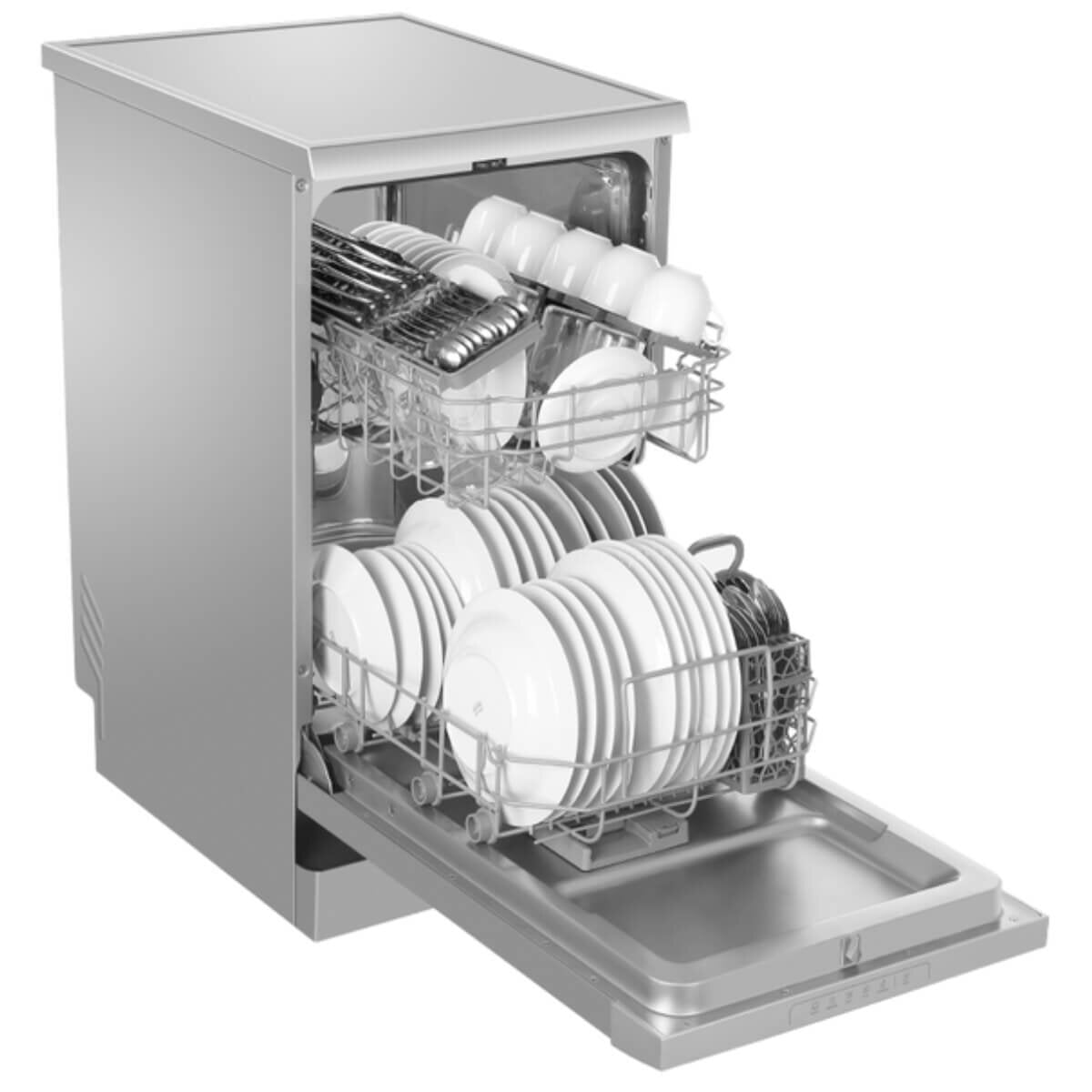 Haier 45cm Compact Freestanding Dishwasher - 10 Place Settings - Silver - Hygiene Wash - HDW10F1S1