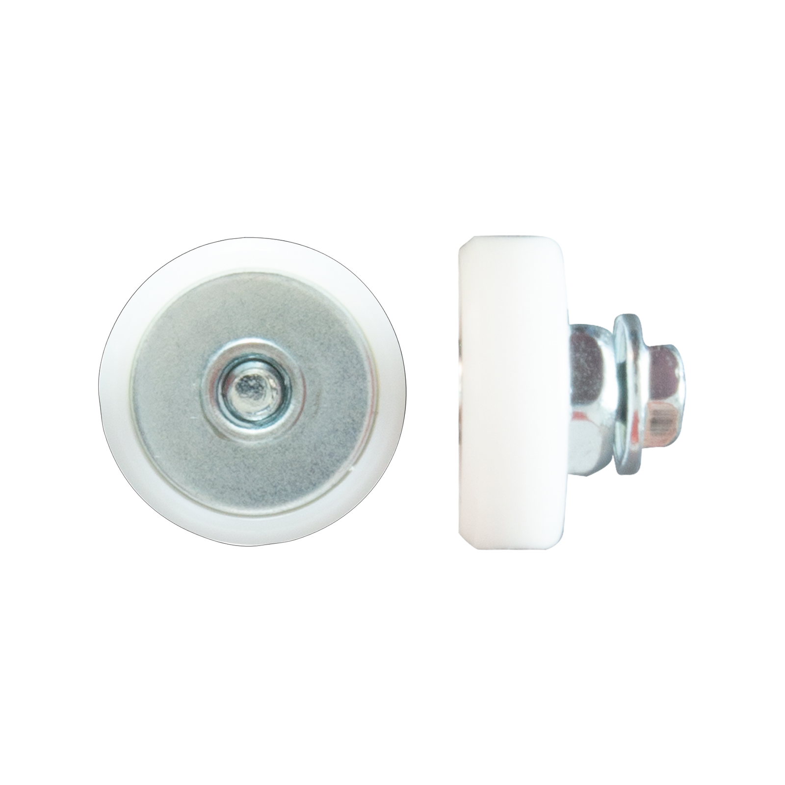 Rolltrak 19mm White Acetal Flat Roller with Threaded Stud - Shower Screen