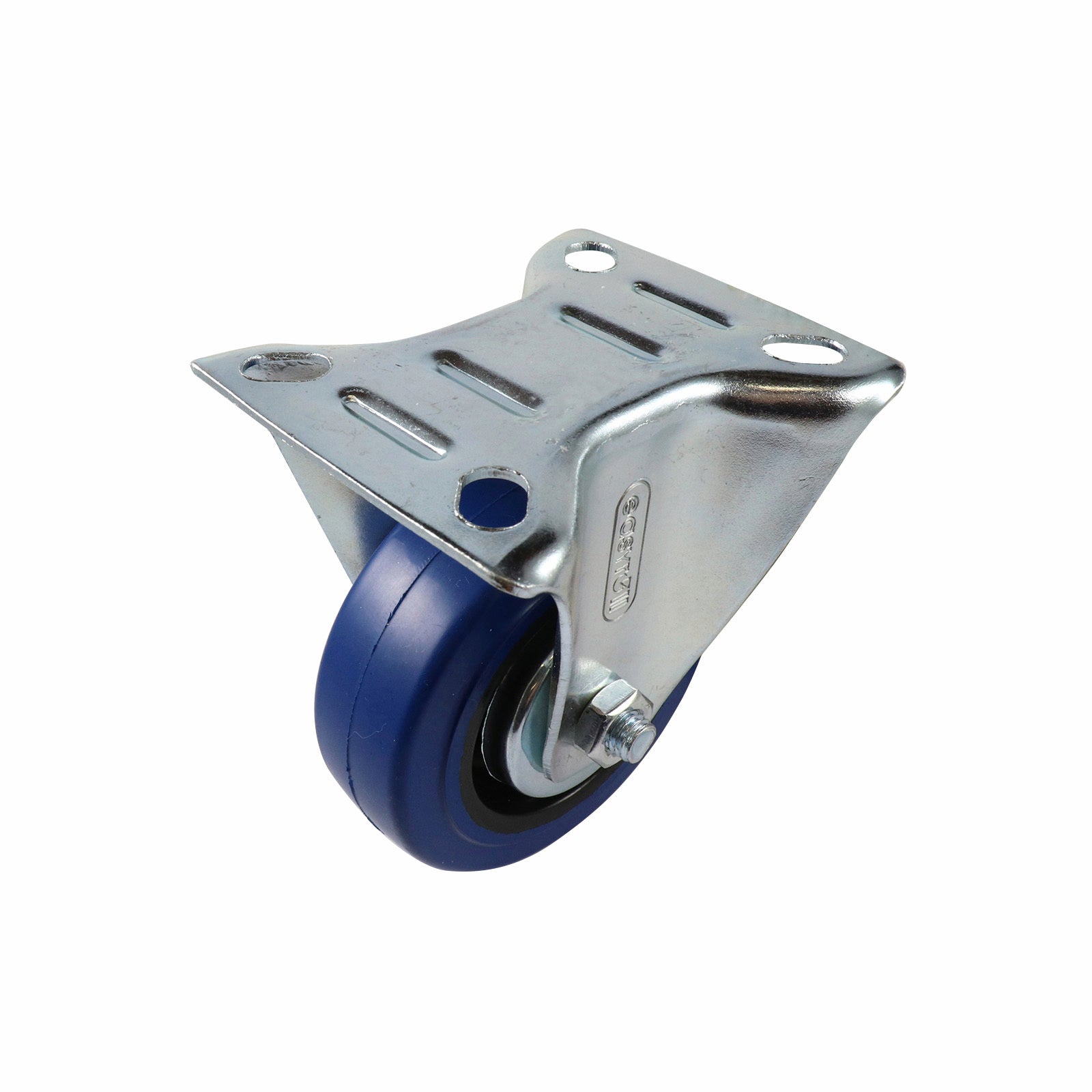 Easyroll 75mm Blue Rubber Fixed Castor 90kg Load Indoor Outdoor