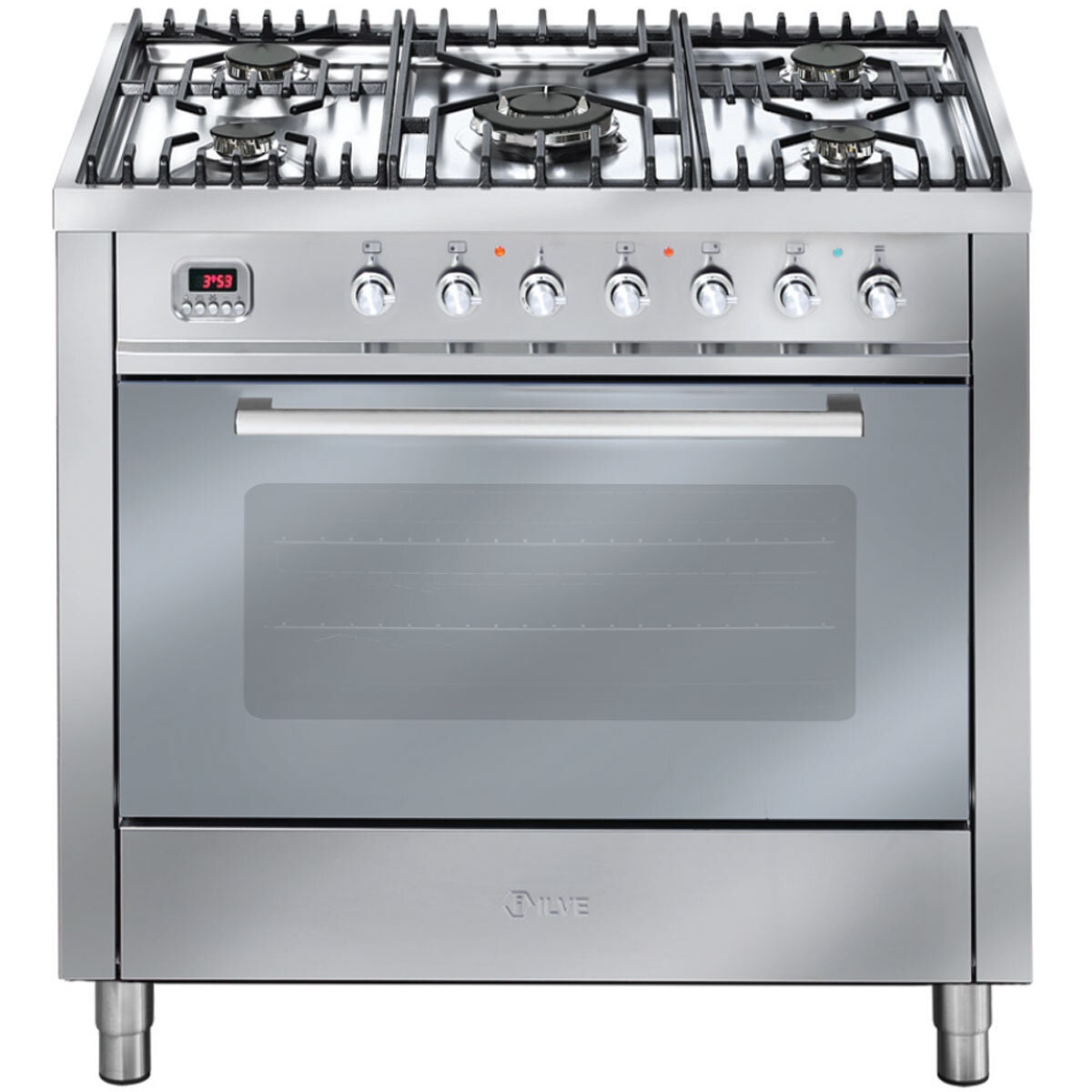 ILVE 90cm Dual Fuel Freestanding Cooker 110L - 5 Gas Burners, Stainless Steel - JV90CSVP/I