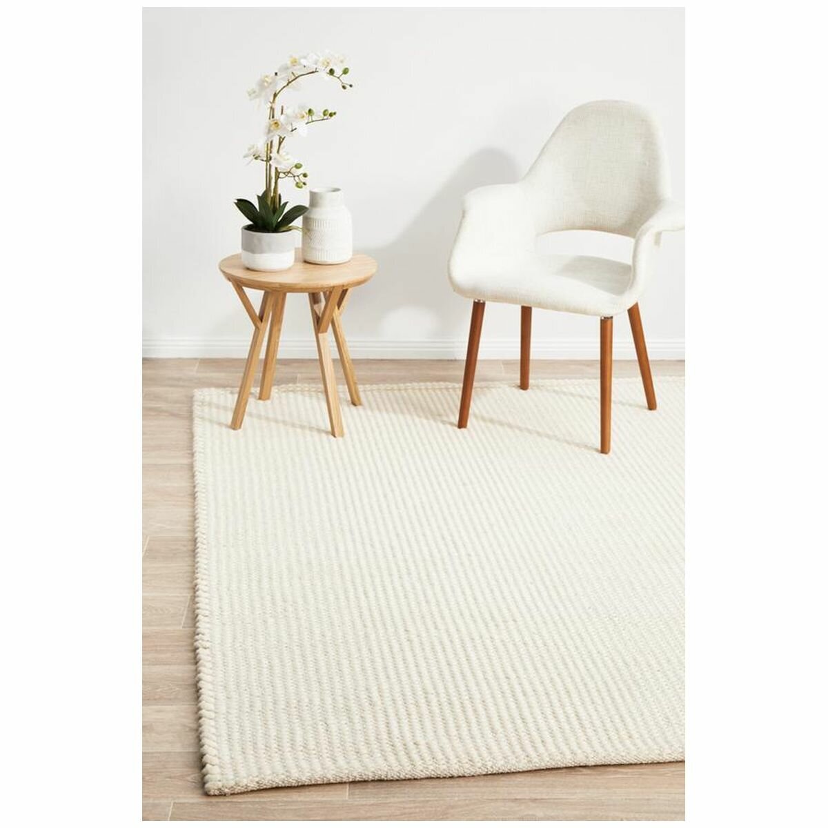 Rug Culture Skandi medium natural white rug 225x155cm - hand loomed wool - SKAN300WHI225X155