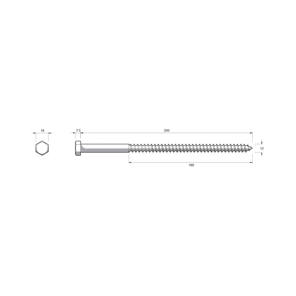 Zenith M12 Hex Head Coach Screws - 250mm - 12 Pack - Hot Dip Galvanised - Heavy-Duty - SuperSaverAU - view 2