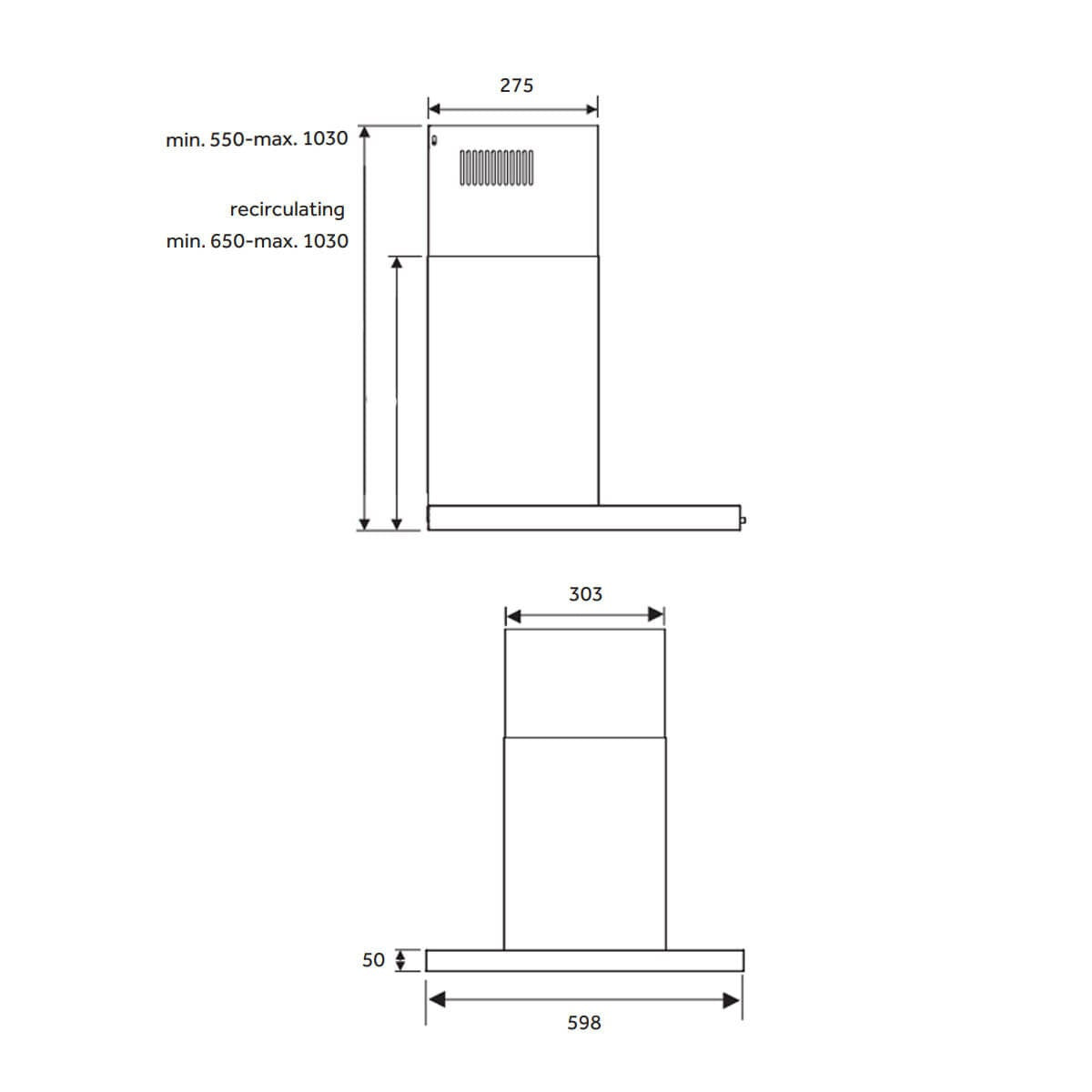 Haier 60cm 600 Series wall mounted canopy rangehood - black, Wi-Fi, hood to hob connection - HC60BMB2