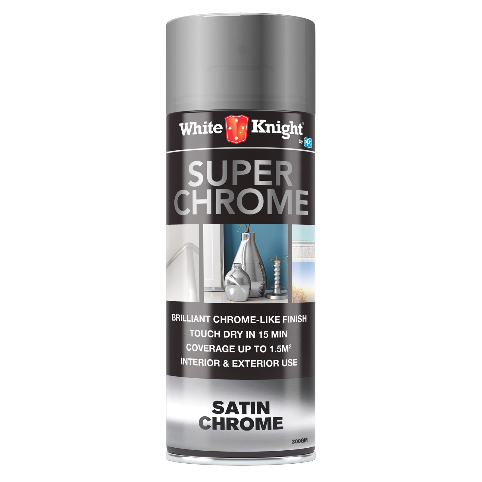 White Knight 300g Super Chrome Satin Spray Paint - Indoor/Outdoor