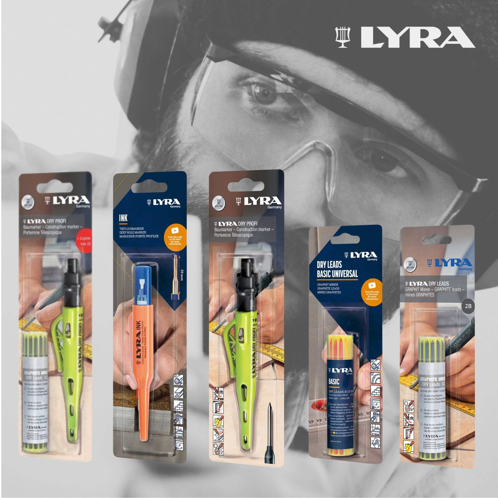 Lyra Deep Hole Permanent Construction Marker, Black, Metal Tip, 1mm Line