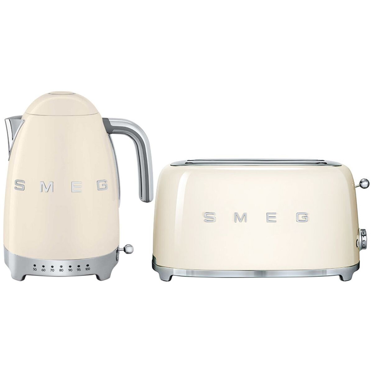 Smeg 50s Retro Variable Temperature Kettle and 4 Slice Toaster Pack - Cream - KLF04CRAUTSF02CRAU