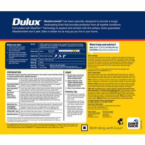 Dulux 4L True Red Gloss Weathershield Exterior Paint UV Resistant