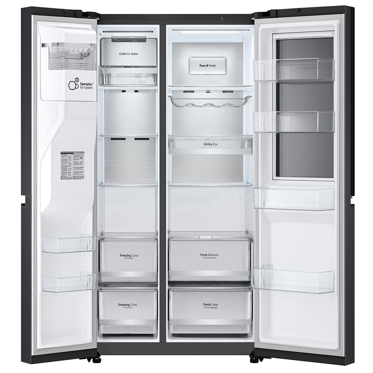 LG 635L Side by Side InstaView Fridge Freezer - Matte Black with Plumbed Ice and Water - GS-V600MBLC