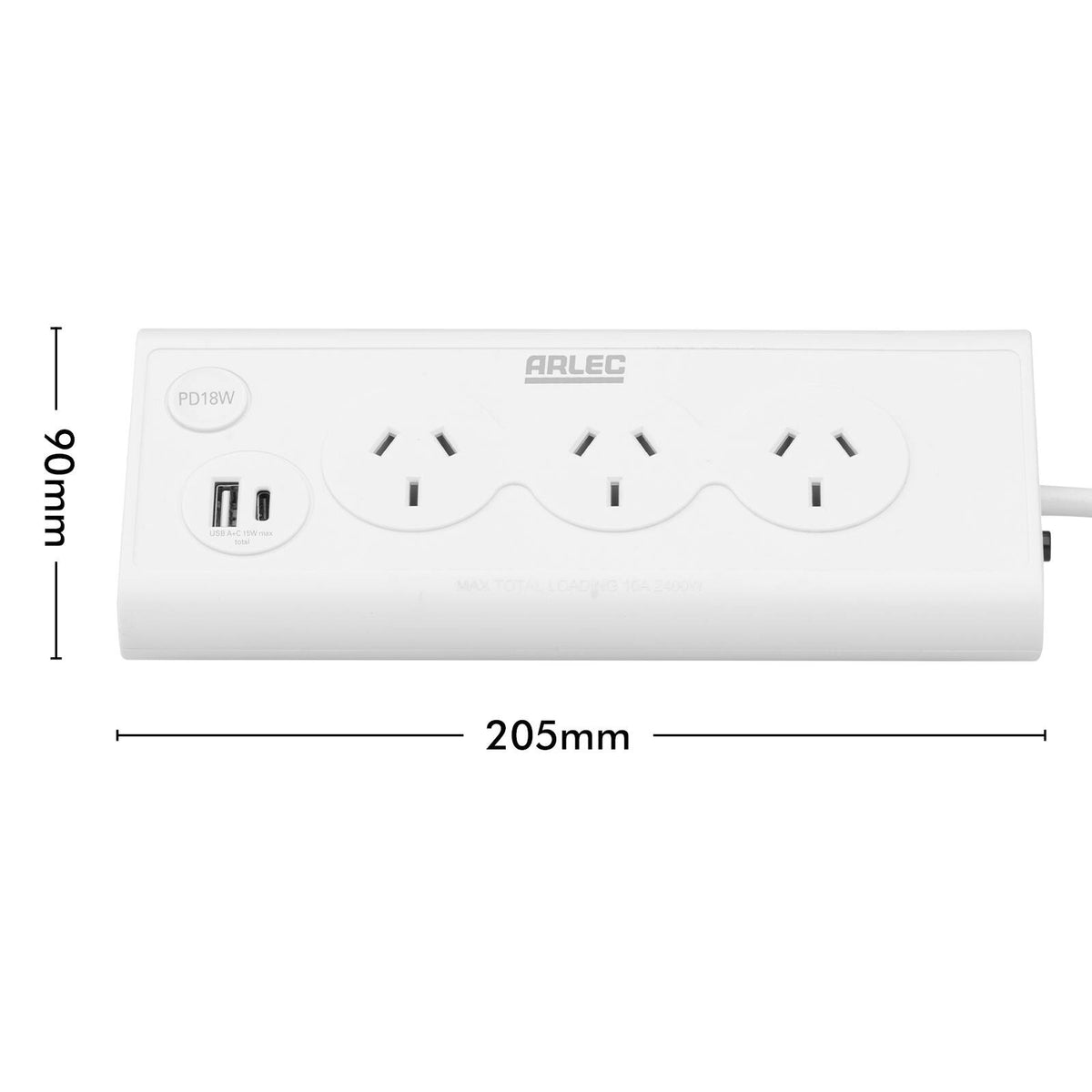 Arlec 3 Outlet Triangular Powerboard with PD18W Fast Charging USB White PB3UC